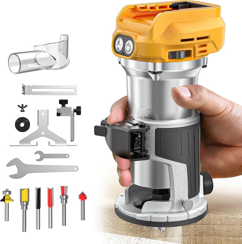 MtiolHig Cordless Compact Router Compatible with DeWalt 20V Battery (Bare Tool), 6 Variable Speeds Router Tool for Woodworking, 800W Fixed Base Wood Router - Image 1